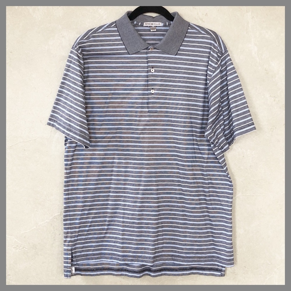 Peter Millar Black White Blue Striped Polo Shirt